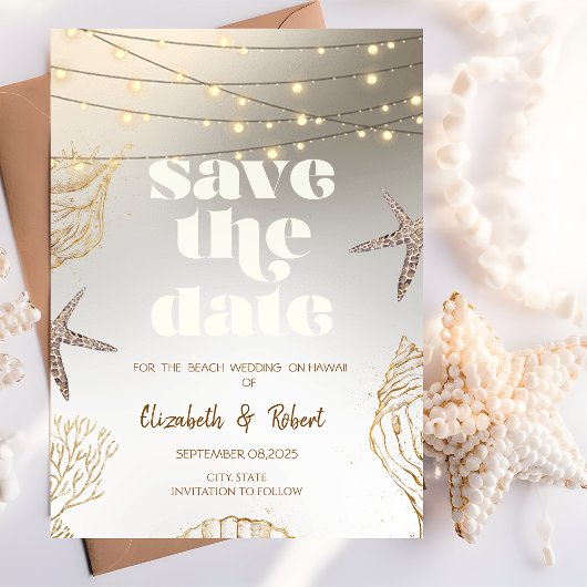 Strandbruiloft Cool Seashells, Lichten Save The Da Date