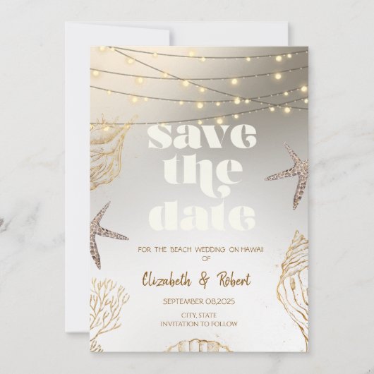 Strandbruiloft Cool Seashells, Lichten Save The Da Save The Date (Voorkant)