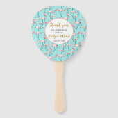 Strandbruiloft Flamingo Roze Blauw Dank u bruiloft Handwaaier (Voorkant)