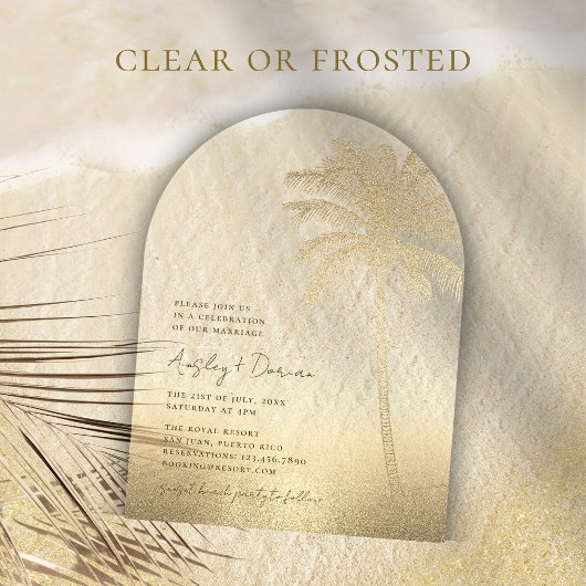 Strandbruiloft Gouden Zand Palm Tree Arch Boho Acryl Uitnodigingen