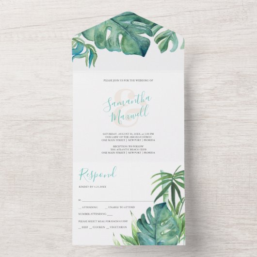 Strandbruiloft in Florida Uitnodiging met RSVP (Binnen)