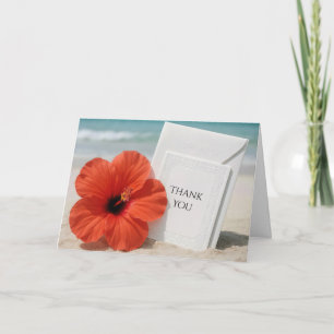 Strandbruiloft met hibiscus bloem Dank u Kaart