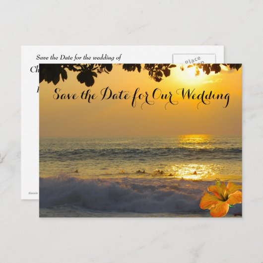Strandbruiloft Ocean Sunset Aankondigingskaart (Voorkant / Achterkant)