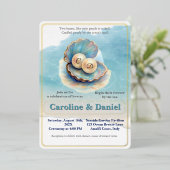 Strandbruiloft parels Shell Elegant Ocean Theme Folie Uitnodiging (Staand Voorkant)