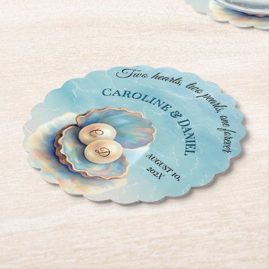 Strandbruiloft parels Shell Elegant Ocean Theme Kartonnen Onderzetters (Gekanteld)