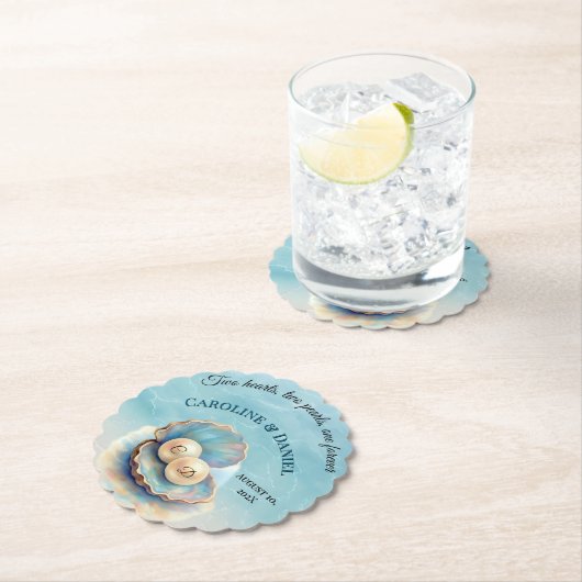 Strandbruiloft parels Shell Elegant Ocean Theme Kartonnen Onderzetters (Insitu)