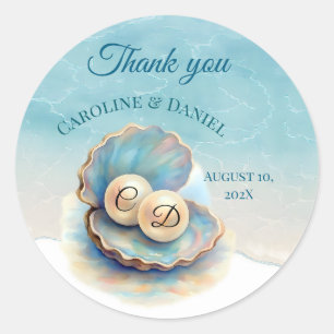 Strandbruiloft parels Shell Elegant Ocean Theme Ronde Sticker