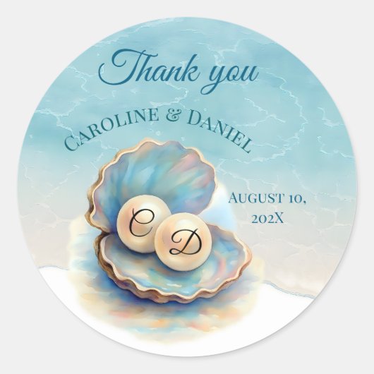 Strandbruiloft parels Shell Elegant Ocean Theme Ronde Sticker (Voorkant)