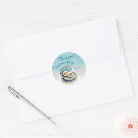 Strandbruiloft parels Shell Elegant Ocean Theme Ronde Sticker (Envelop)