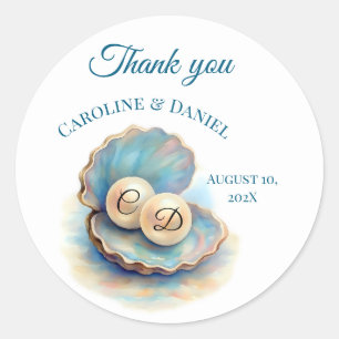 Strandbruiloft parels Shell Elegant Ocean Theme Ronde Sticker