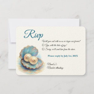 Strandbruiloft parels Shell Elegant Ocean Theme RSVP Kaartje