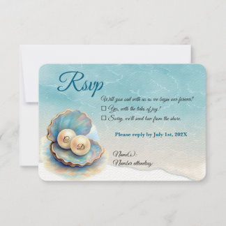 Strandbruiloft parels Shell Elegant Ocean Theme RSVP Kaartje