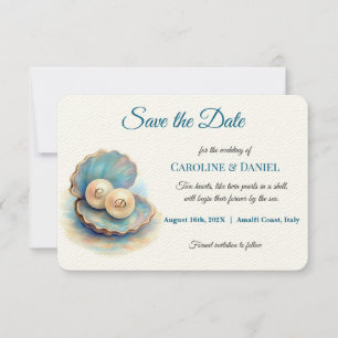 Strandbruiloft parels Shell Elegant Ocean Theme Save The Date