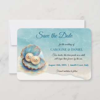 Strandbruiloft parels Shell Elegant Ocean Theme Save The Date