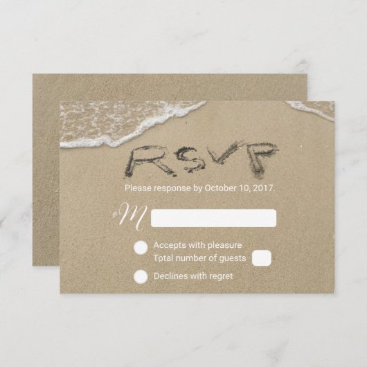Strandbruiloft RSVP Zandtekst Reactie (Voorkant / Achterkant)
