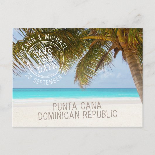 Strandbruiloft Sandy Palm Tree Save the Date Aankondigingskaart (Voorkant)