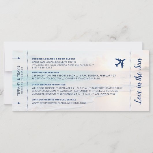 Strandbruiloft Save the Date Ticket (Achterkant)