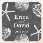 Strandbruiloft Starfish & Seashells Krijtbord Vierkante Kartonnen Onderzetter (Voorkant)