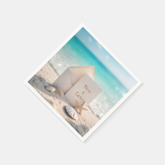 Strandbruiloft uitnodigen met zeesterren servet (Hoek)