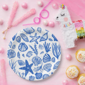 Strandbruiloft zeeschelpen Blauw Wit Lief Kust- Papieren Bordje (Feest)