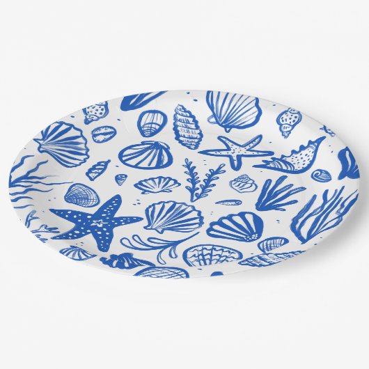 Strandbruiloft zeeschelpen Blauw Wit Lief Kust- Papieren Bordje (Gekanteld)