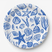 Strandbruiloft zeeschelpen Blauw Wit Lief Kust- Papieren Bordje (Voorkant)