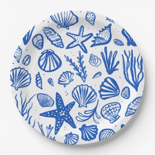 Strandbruiloft zeeschelpen Blauw Wit Lief Kust- Papieren Bordje (Voorkant)