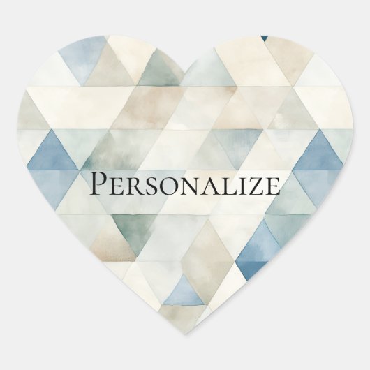 Strandcrème Blauw Abstracte driehoeken Hart Sticker (Voorkant)