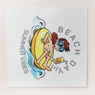 Stranddag Cartoon Karakter op Opblaasbare Ring Legpuzzel