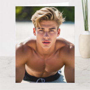 Stranddag verliefdheid - Blonde man zonder shirt Kaart