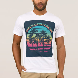 Stranddagen voor altijd Retro Sunset Palm Trees T- T-shirt