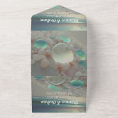 Stranden Bruiloft van Zee Glas Kust All In One Uitnodiging (Buitenkant)