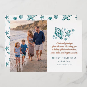 Stranden en Kerstgroeten Strand Foto Kerstmis Folie Feestdagenkaart