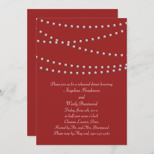 Stranden van parels op rood repetitief diner kaart (Voorkant / Achterkant)