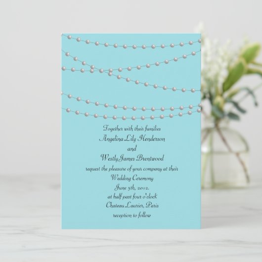 Stranden van parels op Turquoise Wedding Invitatio Kaart (Staand voorkant)