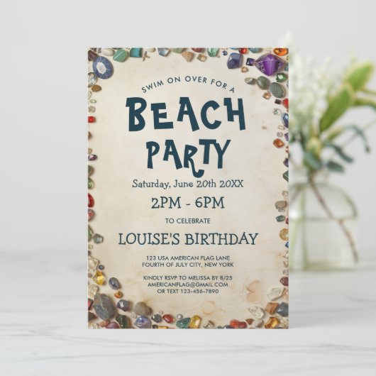 Strandfeest en Diamond sturen uitnodiging (Staand voorkant)