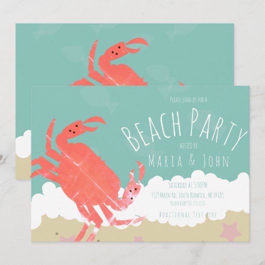 Strandfeest Krab Zand Oceaan Golven Kaart (Voorkant / Achterkant)
