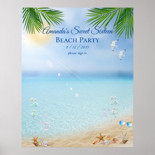 Strandfeest Luau Sweet Sixteen Seashells Seagulls Poster (Voorkant)