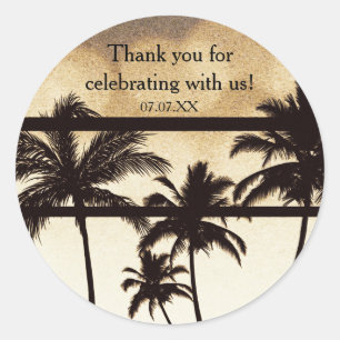 Strandfeest Palmboom Tropisch Gouden Nacht Ronde Sticker