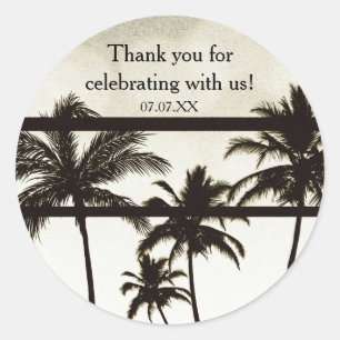 Strandfeest Palmboom Tropisch Wit Hete Glamour Ronde Sticker