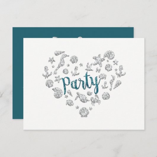 Strandfeest Teal Diamonds Uitnodiging Save the Dat (Voorkant / Achterkant)