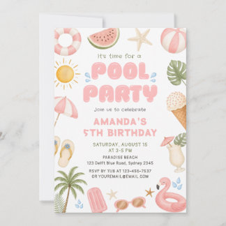 Strandfeest Zomer Zwembadfeest Verjaardag Kaart