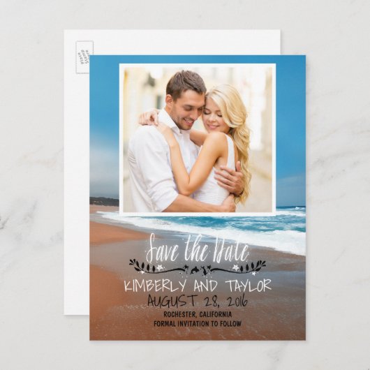 Strandfoto Bewaar de datum Aankondigingskaart (Voorkant / Achterkant)