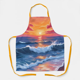 Strandgolven bij zonsondergang Aquarel Oceaan Schort