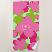 Strandhanddoek Popflower roze/groen Strandlaken (Voorkant)