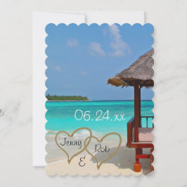 strandharten bruiloft bridal bride groom gasten kaart