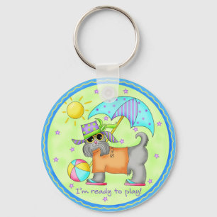 Strandhond Whimsy Kunst Groen Blauw Sleutelhanger