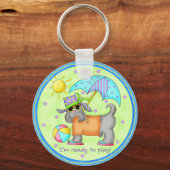 Strandhond Whimsy Kunst Groen Blauw Sleutelhanger (Voorkant)