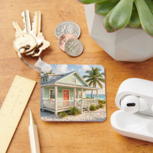 Strandhuis Foto Neutrale Raster Aangepast Zwart Wi Sleutelhanger