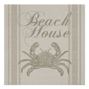 Strandhuis Krab Kust Kuststrook Vintage Perfect Poster
